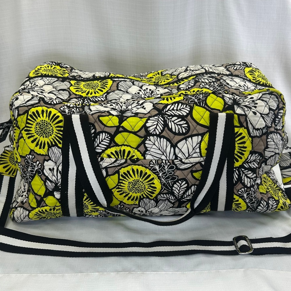 Vera Bradley Citron Weekender Duffle Bag Yellow Black White Floral Quilted